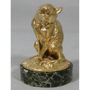 Chat à la souris, statuette en bronze doré par Charles Paillet (1871-1931)
