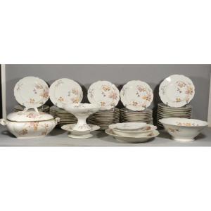 Flowers And Butterflies, Limoges Porcelain Dinner Service For 12, Londé, 19th Century