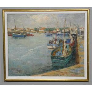 Noël Demeyer (1896-1983), Painter Of The Roubaix Group, Boats At Quay