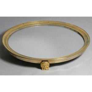 Mirrored Tray, Empire-style Centerpiece In Gilded Bronze, 19th Century