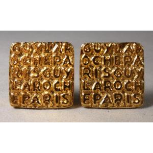 Guy Laroche, clips d'oreille vintage en métal doré vers 1970-1980
