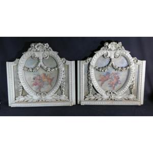 The Cherubs - A Pair Of Louis XVI-style Lacquered Wooden Door Finials, Circa 1900