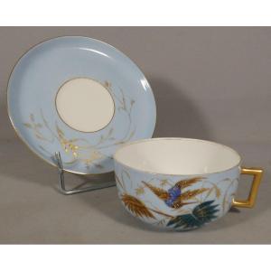 Kingfisher, Collectible Limoges Porcelain Cup, 19th Century