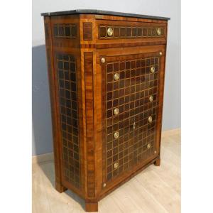 Rare Secretary Desk With A Retractable Curtain And Latticework Marquetry — Louis XVI Period, Late 18th Century
