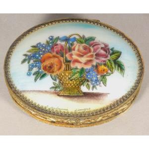 Email de Limoges par Bétourné, coffret à bijoux en laiton et émaux, décor floral