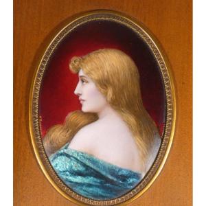 Paul Bonnaud (1873–1953), Limoges, Profile Portrait Of A Young Woman, Enamel On Copper