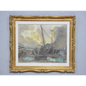 Boats At Low Tide, Pastel Drawing By Dupuytren, 1921