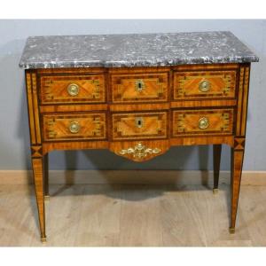 Commode sauteuse à ressaut en marqueterie – Époque Louis XVI, XVIII ème siècle