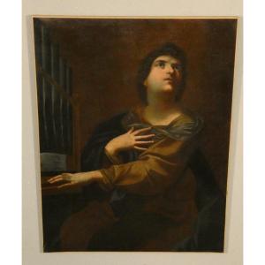 Saint Cecilia At The Organ: 18th-century Italian School, Oil On Canvas
