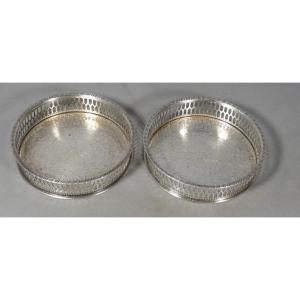 Pair Of Openwork Silver-plated Bottle Coasters, Early 20th Century