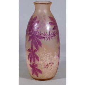 Legras – Large Vase From The “rubis” Series With Virginia Creeper Design – Art Nouveau, Circa 1900