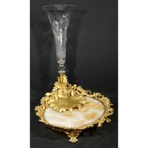 Centre de table Napoléon III en bronze doré, onyx et cristal gravé – XIXe siècle