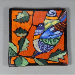 Limoges Enamel Plate By Léa Sham’s – Stylized Bird – 20th Century