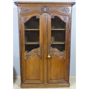 Bibliothèque Vitrine De Boiserie En Chêne Sculpté Régence époque XVIII ème Siècle