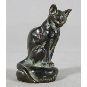 Le Chat Par Clovis Masson Et Susse Frères, Bronze Animalier patiné époque Fin XIX ème