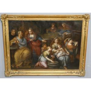 17th-century Italian School – The Nativity Of The Virgin – Large Oil On Canvas