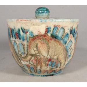 Villeroy & Boch Mettlach – Lidded Jar With Elephants, Attributed To Maria Kohler, Circa 1950