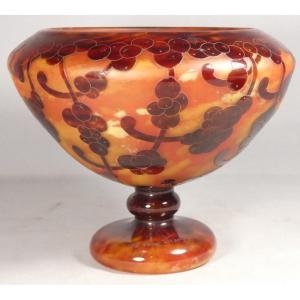 French Glass – “perlières” Decorated Bowl On A Short Stem – Charles Schneider, Circa 1924–1927