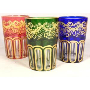 Saint Louis Rabat, 3 Double-layered Gold-plated Crystal Tea Cups