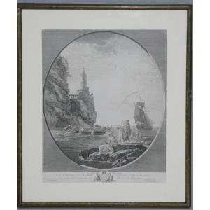 La Barque mise à flot – Gravure d'après Joseph Vernet par Marie-Rosalie Bertaud – XVIIIe siècle