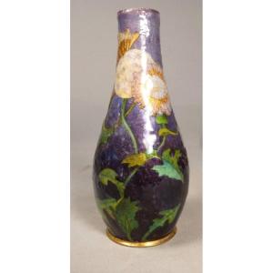 Paul Bonnaud à Limoges – Vase soliflore en émail à décor floral Art nouveau, vers 1900-1910