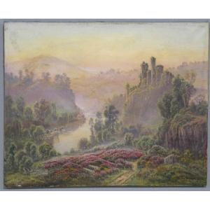 Gaston Anglade (1854-1919) – Les ruines de Crozant et la vallée de la Creuse – Huile sur toile