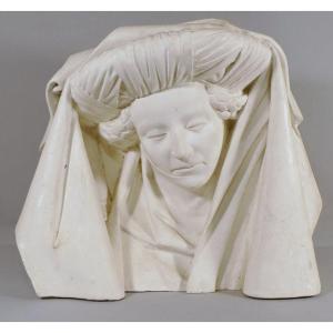 Plaster Head Of A Holy Woman – Late 19th-century Gothic Cast – The Entombment Of Tonnerre