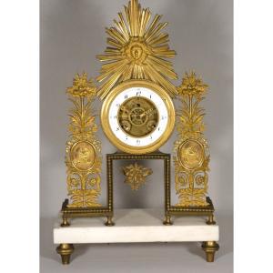 Rare Gilded Bronze "sun" Skeleton Clock, Signed Deverberie In Paris – Consulate Period