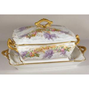 Elegant Porcelain Covered Centerpiece With Hand-painted Polychrome Floral Decoration – 19th Century