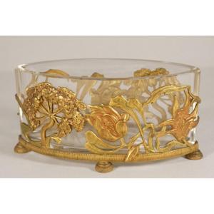 Small Art Nouveau Tabletop Planter Or Centerpiece Made Of Crystal And Gilded Bronze – Circa 1900