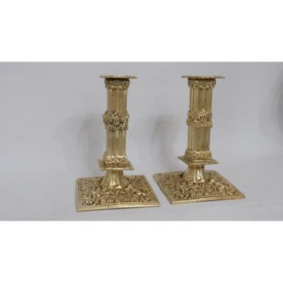 Pair Of Candlesticks Candlesticks In The Financial Decor Of Cherubs, Haute Epoque Style, XIX