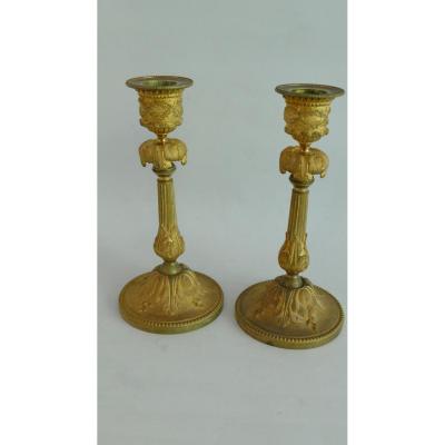 Pair Of Candlesticks Louis XVI Gilt Bronze, Time XIX