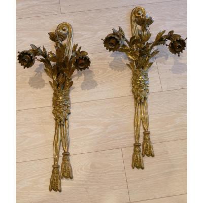 Pair Of Large Sconces In Bronze, Dionysus, Signed Lebrun-tardieu, XIX