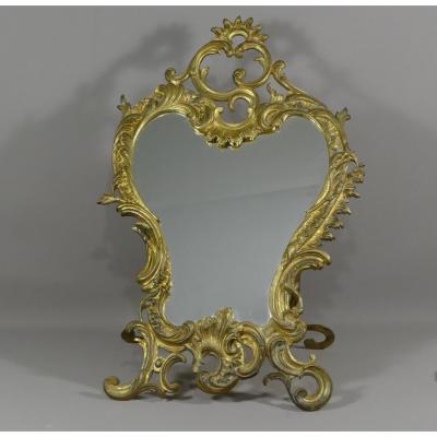 Miroir De Table à Poser, Bronze Doré, Louis XV, Rocaille, XIX ème 