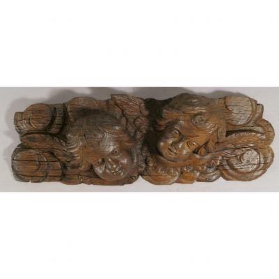 Sculpture Les Angelots, Carved Oak Wood, XVIIth Century