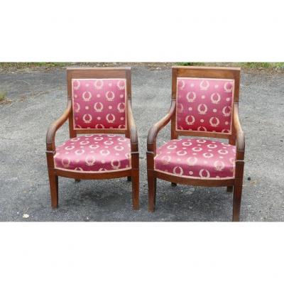 Pair Of Charles X Armchairs In Cherrywood, XIXth Time