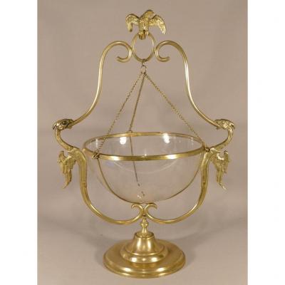 Cup, Centerpiece In Engraved Crystal, Brass And Gilt Bronze, Dragons, Eagle, XIXth Time