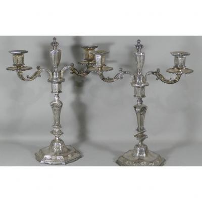 Pair Of Louis XIV Regence Style Candlesticks In Silver Bronze, Late Nineteenth Time