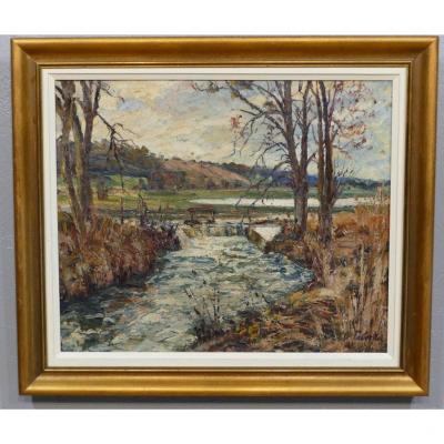 Gaston Laborde, Norman Painter, Oil On Canvas, Lake Landscape 