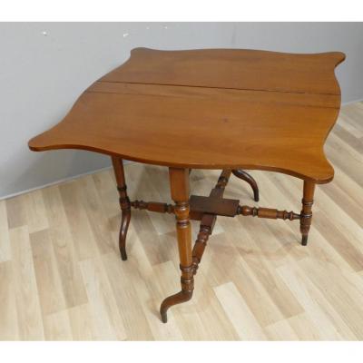 Table Gateleg En Acajou, Forme Polylobée Et Pieds Courbé, Angleterre Milieu XIX ème Siècle 