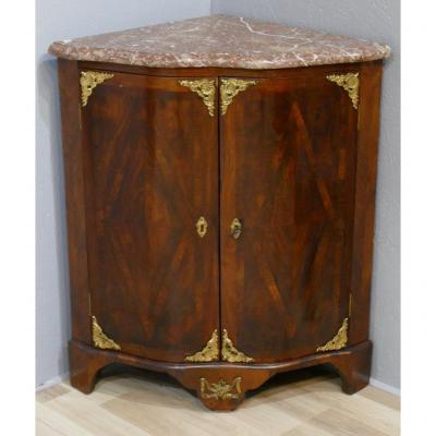 Corner Regency Period In Marquetry Of Rosewood And Gilt Bronze, XVIII