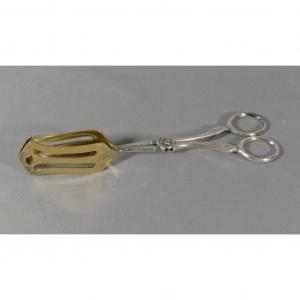 Christofle, Asparagus Tongs In Silver And Golden Metal, XIXth Time