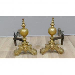 Pair Of Andirons In Louis XIII Style Marmosets In Bronze And Iron, XIXth Time