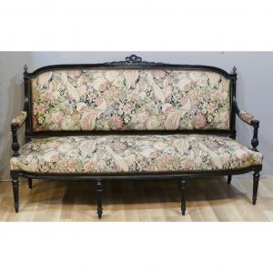 Large Louis XVI Bench In Black Wood, Napoleon III Period