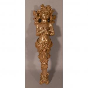 Cherub In Caryatid, Bronze Ornament XIXth Time