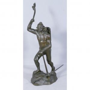 Indochine, Statuette En Bronze, Guerrier Moï Ou Mnong, Tonkin, Vietnam, Fin XIX ème 