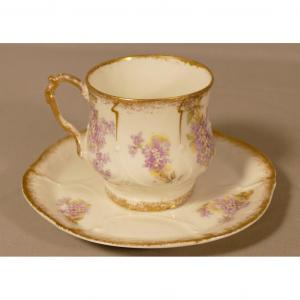 Tasse De Collection Aux Lilas, Porcelaine De Limoges D&eacute;but XX &egrave;me