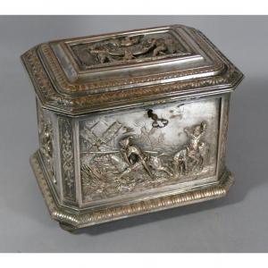 Don Quixote And Sancho Panza, Silver Metal Jewelry Box, Late Nineteenth Time