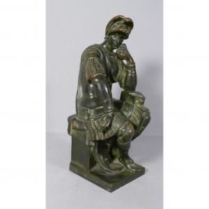 Laurent De Medici After Michelangelo, Bronze With Brown Green Patina Cast Iron Late Nineteenth Time