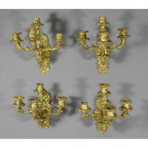 Suite De 4 Appliques En Bronze Doré d'époque Restauration Charles X, Début XIX ème